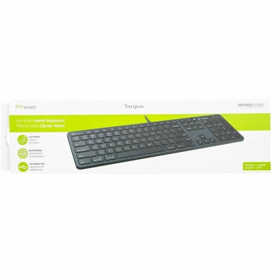 Targus EcoSmart Full - Size Wired Keyboard – 85% Recycled Material, Antimicrobial Protection - Store 42
