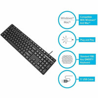 Targus USB Wired Keyboard, 108-Key QWERTY, Full-Size Ergonomic, Plug and Play, Windows & Mac Compatible