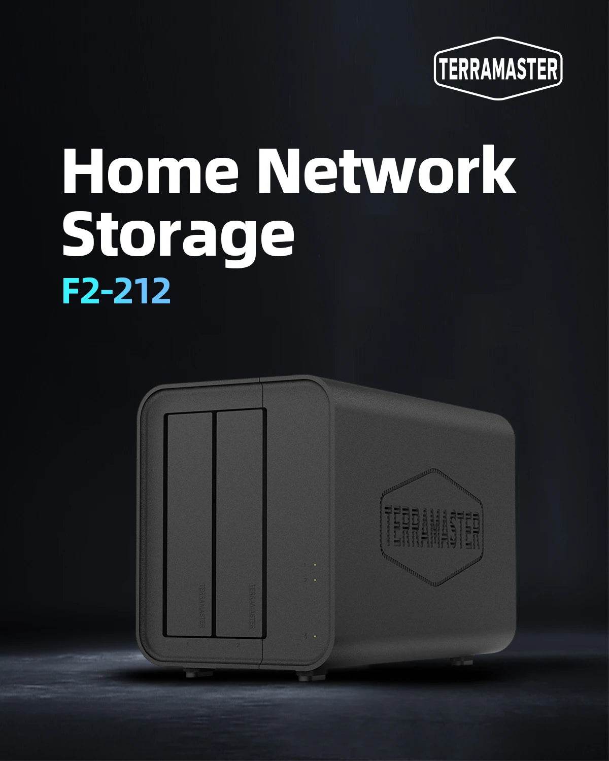 TERRAMASTER F2-212 2-Bay NAS with Quad-Core CPU, 4K Streaming & 1GB DDR4 Memory