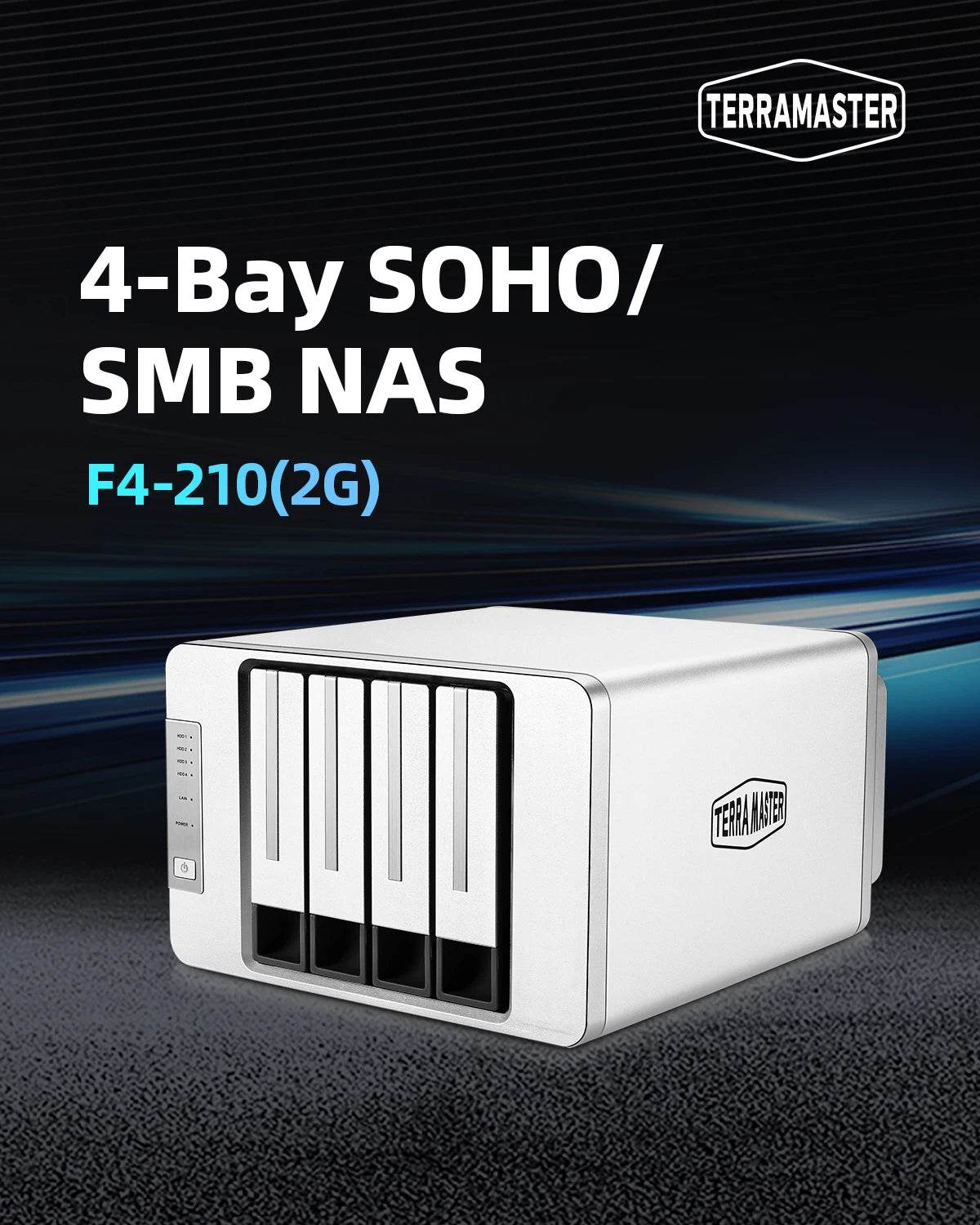 TerraMaster F4-210 4-Bay NAS with Quad-Core ARM Processor, 2GB RAM, and Plex Support