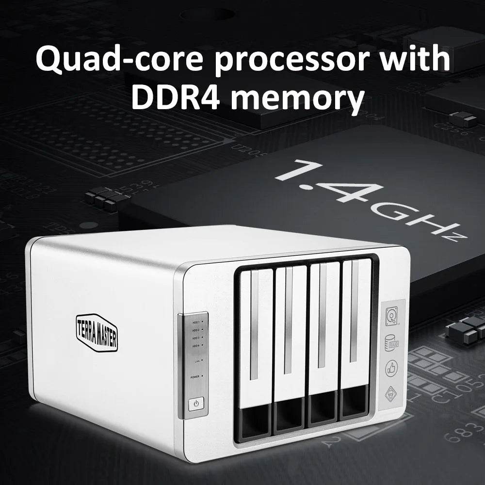 TerraMaster F4-210 4-Bay NAS with Quad-Core ARM Processor, 2GB RAM, and Plex Support