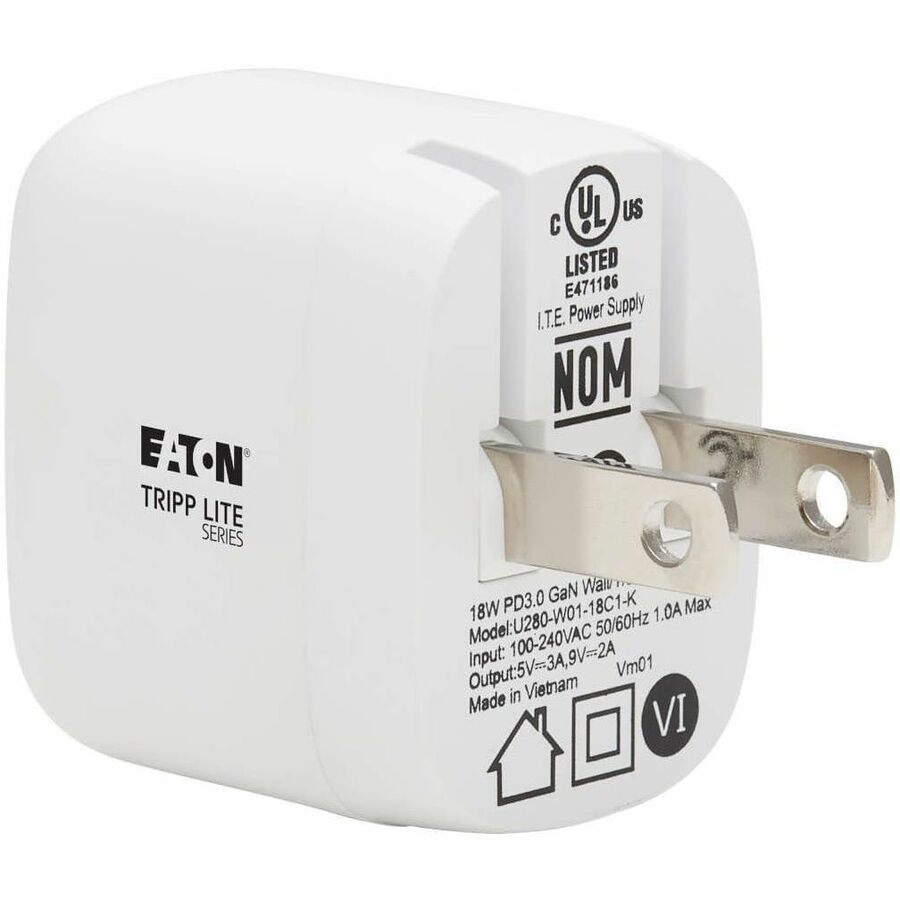 Tripp Lite 18W USB-C Charger with GaN Technology for Fast Charging Apple Devices - Compact & Travel-Friendly