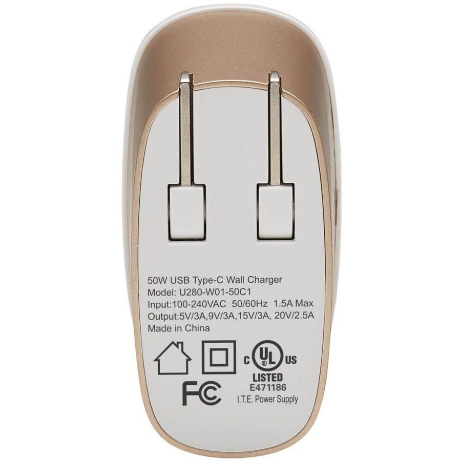 Tripp Lite 50W USB-C GaN Charger - Fast Charge PD 3.0, Compact Travel Design, Auto-Sensing