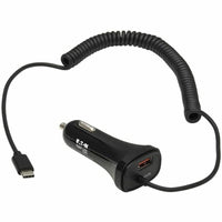 Tripp Lite Dual USB Car Charger 30W with 18W USB-C & 12W USB-A Outputs, 6 ft Coiled Cable, Black Default Title