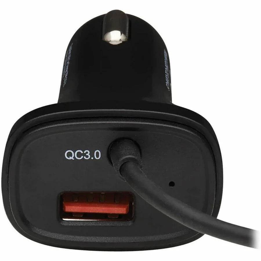 Tripp Lite Dual USB Car Charger 30W with 18W USB-C & 12W USB-A Outputs, 6 ft Coiled Cable, Black