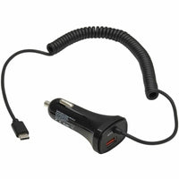 Tripp Lite Dual USB Car Charger 30W with 18W USB-C & 12W USB-A Outputs, 6 ft Coiled Cable, Black