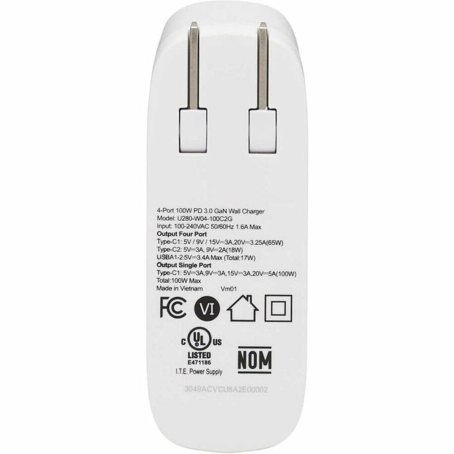 Tripp Lite GaN 100W USB Charger 4-Port Power Delivery - Compact Fast Charging for Devices