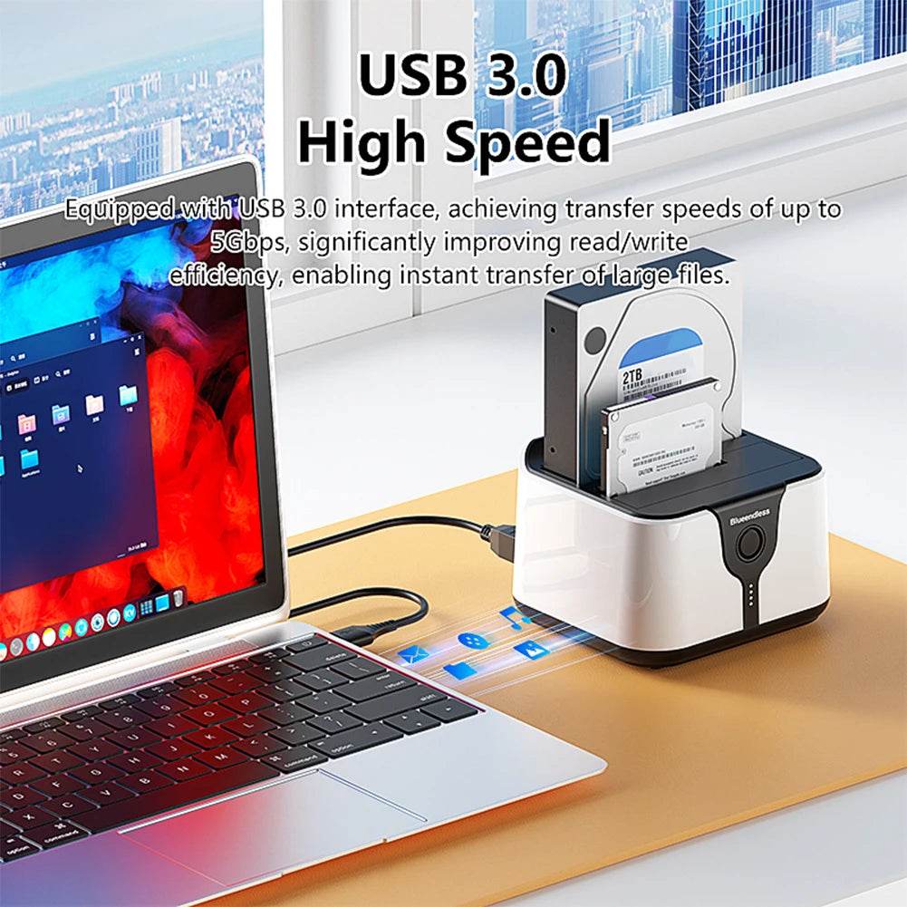 USB 3.0 Dual-Bay External Hard Drive Docking Station | 5Gbps Speed | Offline Cloning | 40TB Capacity