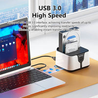 USB 3.0 Dual-Bay External Hard Drive Docking Station | 5Gbps Speed | Offline Cloning | 40TB Capacity