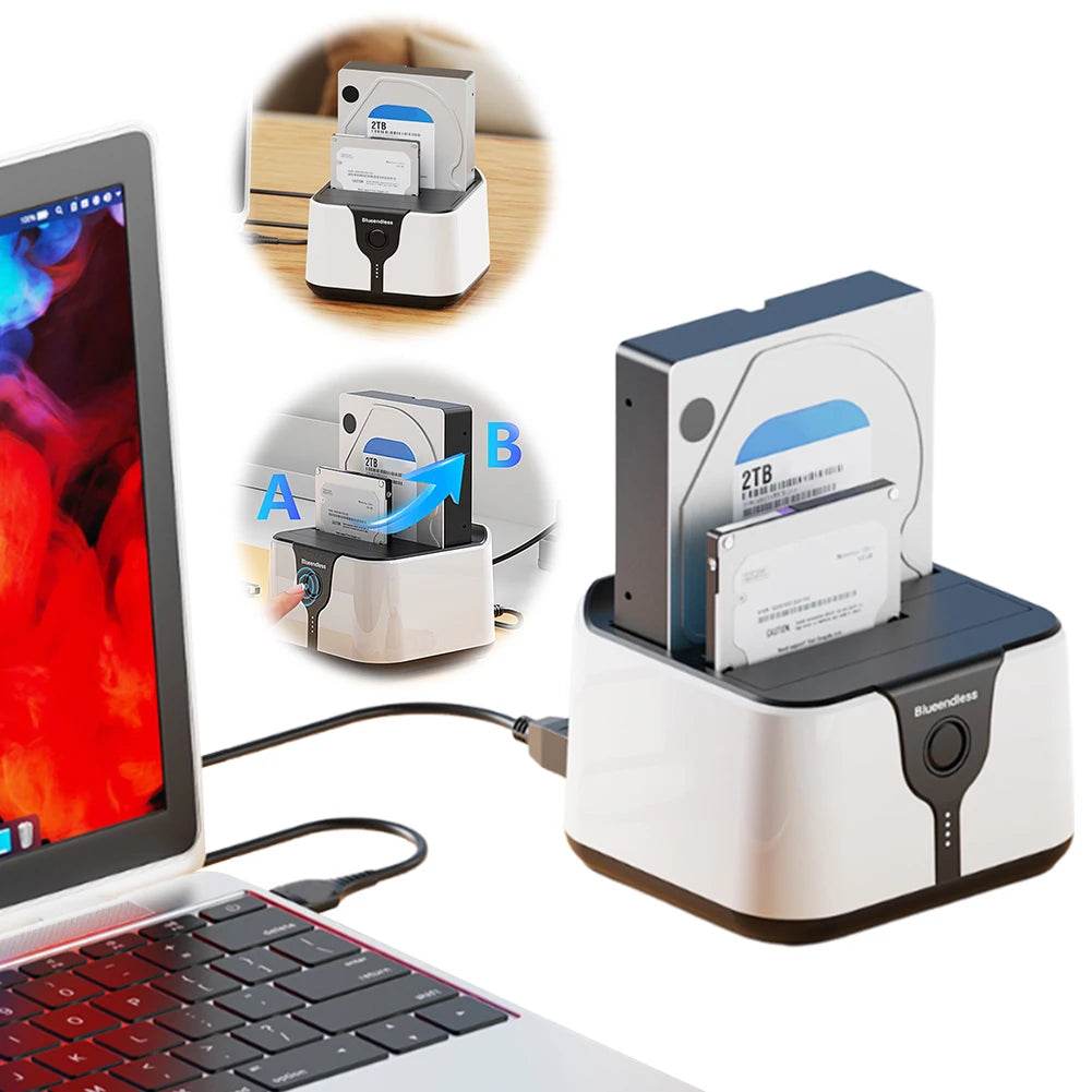 USB 3.0 Dual-Bay External Hard Drive Docking Station | 5Gbps Speed | Offline Cloning | 40TB Capacity