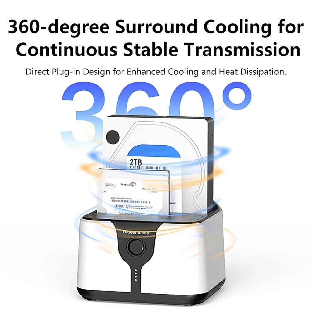 USB 3.0 Dual-Bay External Hard Drive Docking Station | 5Gbps Speed | Offline Cloning | 40TB Capacity