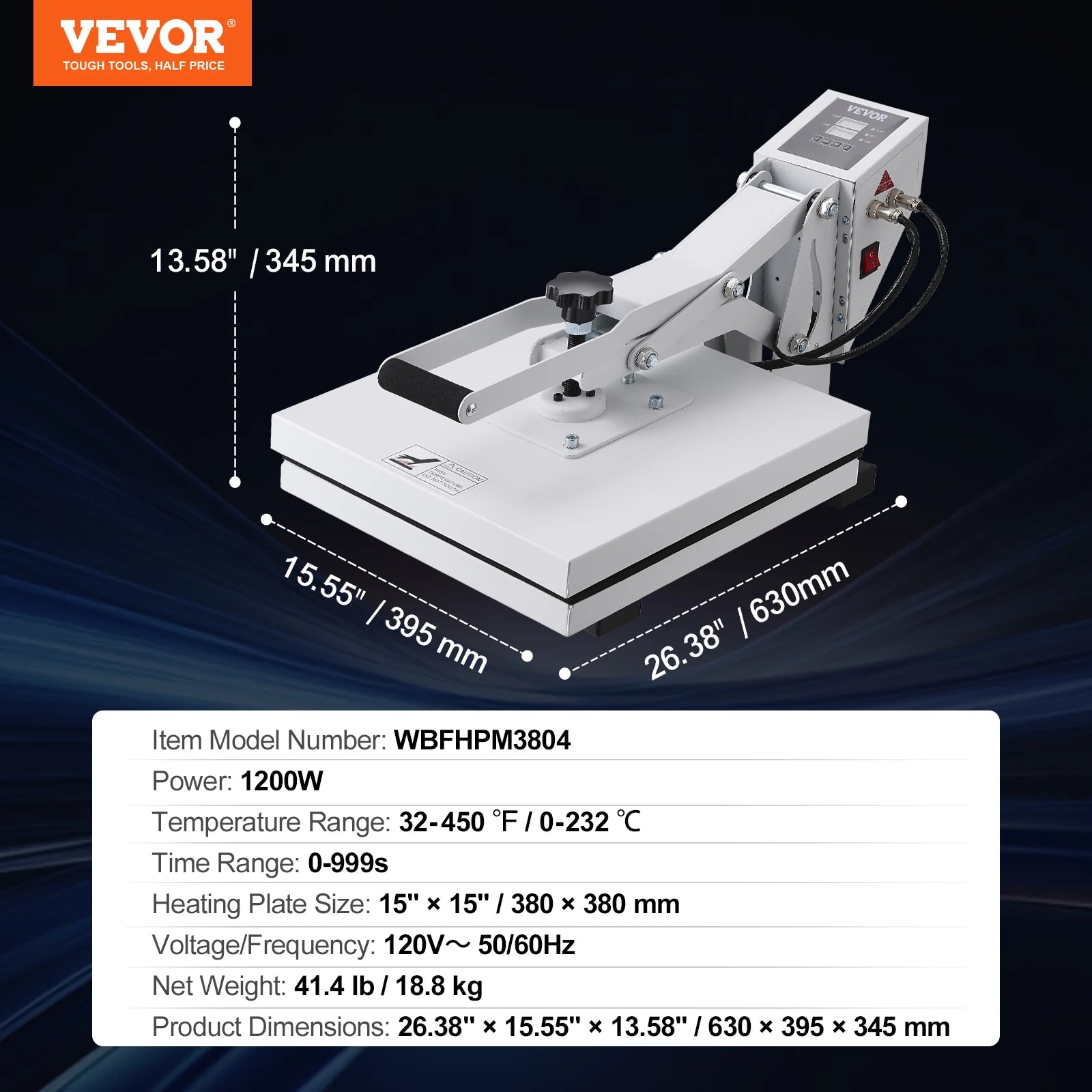VEVOR 15x15 16x20 16x24 Heat Press Machine for Custom T-Shirt & Fabric Printing White 15in x 15in United States