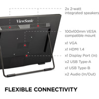 ViewSonic TD2465 24" Full HD Touch Monitor | 10 - Point Capacitive Touch | Ergonomic Design - Store 42