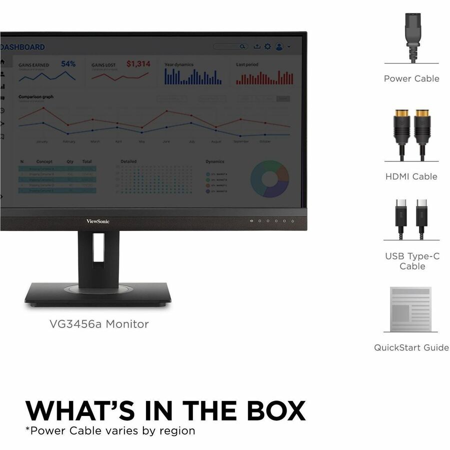 ViewSonic VG3456A 34" UltraWide WQHD Monitor | 100Hz USB - C Docking | Ergonomic Design - Store 42