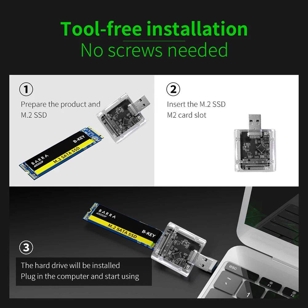 VKTECH M2 SSD Enclosure USB 3.0 5Gbps Portable Adapter for 2230/2242/2260/2280 Drives