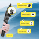 VlogX 62" Adjustable Tripod with 3W LED Light, 360° Rotation & Bluetooth Remote for Phones