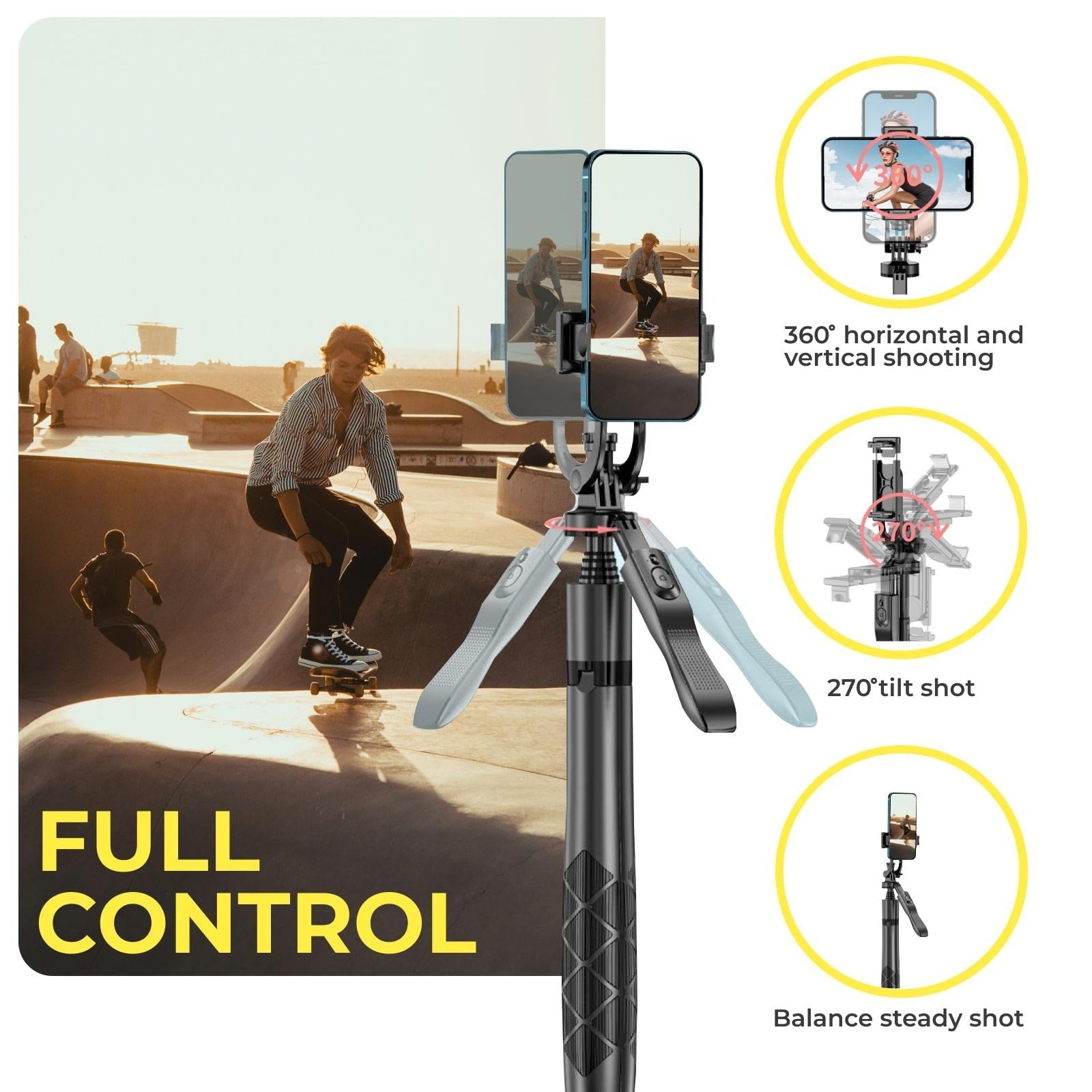 VlogX 62" Adjustable Tripod with 3W LED Light, 360° Rotation & Bluetooth Remote for Phones