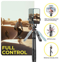 VlogX 62" Adjustable Tripod with 3W LED Light, 360° Rotation & Bluetooth Remote for Phones