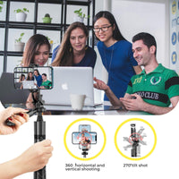 VlogX 62" Adjustable Tripod with 3W LED Light, 360° Rotation & Bluetooth Remote for Phones