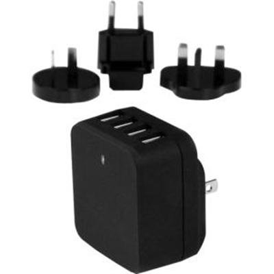 VoltEdge 4-Port USB Wall Charger 34W/6.8A Black - International Travel Adapter for Tablets and Phones
