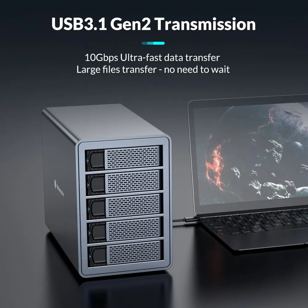 Yottamaster FS5C3 10Gbps USB-C 5-Slot HDD/SSD Enclosure - High-Speed Data Transfer & Daisy-Chain Support