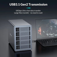 Yottamaster FS5C3 10Gbps USB-C 5-Slot HDD/SSD Enclosure - High-Speed Data Transfer & Daisy-Chain Support