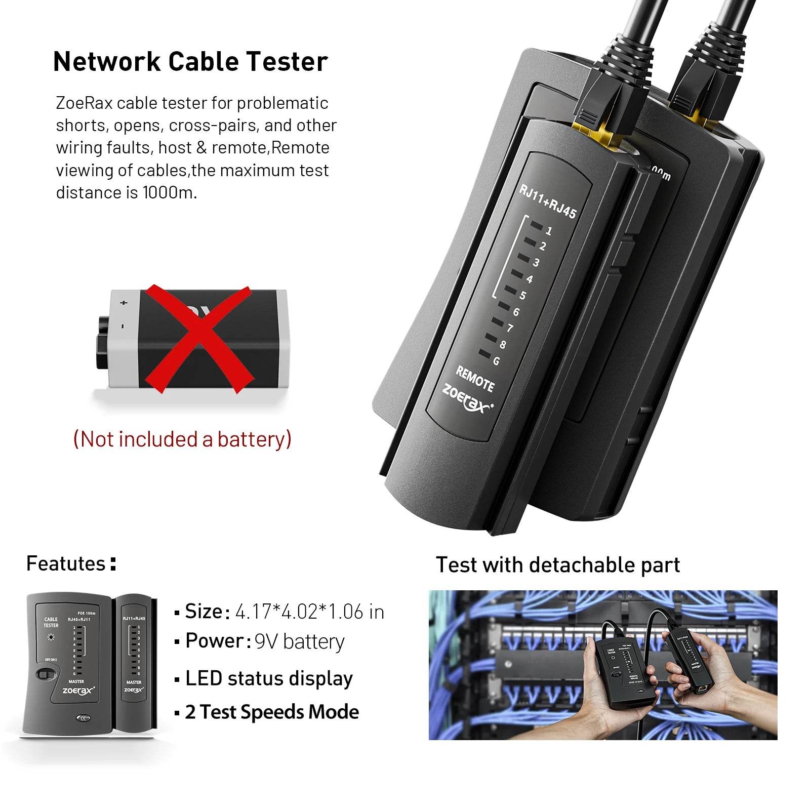 ZoeRax 8 In 1 RJ45 Crimp Tool Kit With 50 Cat6 Connectors - Ergonomic Design For Network Upgrades